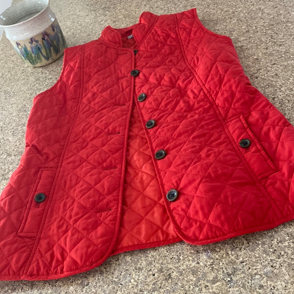 J Jill Quilted Red Vest Size XS Buttons and Pockets